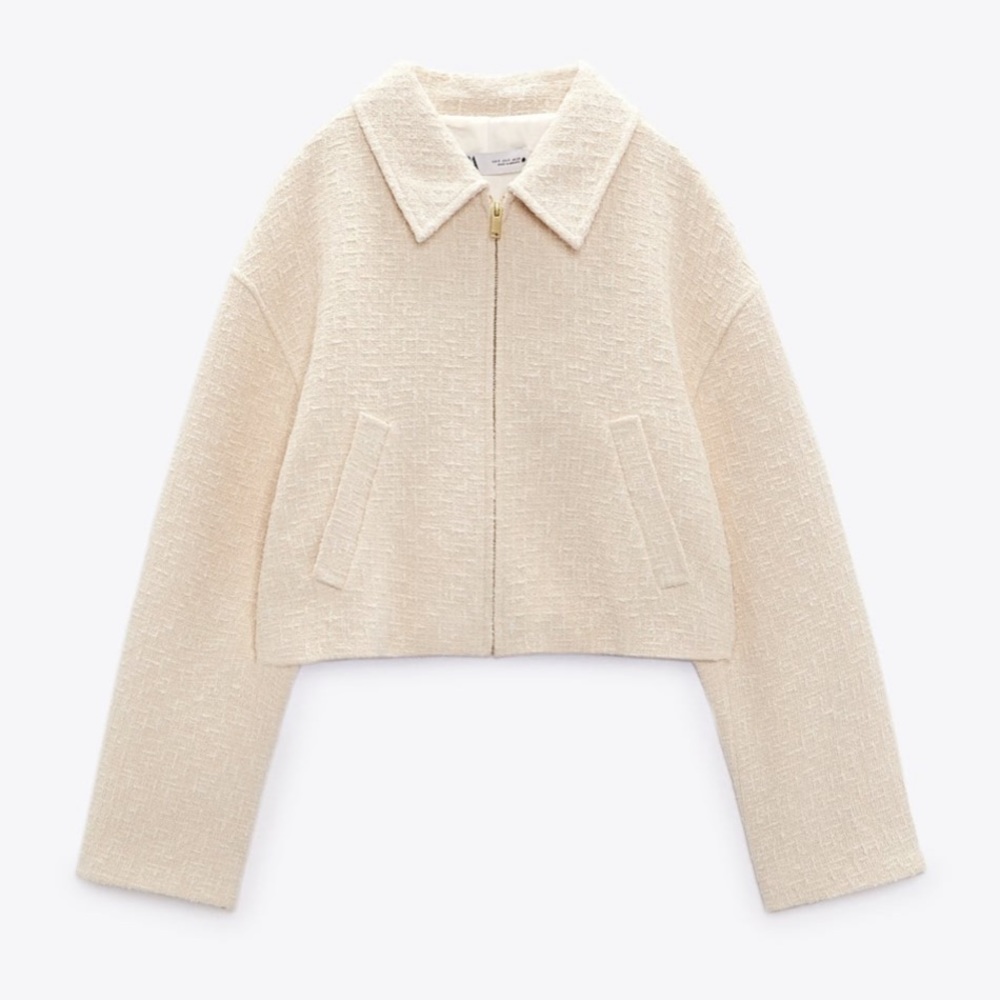 Zara Textured Weave Bomber Jacket NWT - Picture 11 of 14